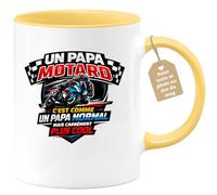 quotedazur Café-Croissant - Mug Personnalisé Moto - Tasse Un Papa Motard C'est Comme Un Papa Normal Mais Carrément Plus Cool - Cadeau Motard Homme - Jaune/céramique