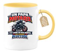 quotedazur Café-Croissant - Mug Personnalisé Moto - Tasse Un Papa Motard C'est Comme Un Papa Normal Mais Carrément Plus Cool - Cadeau Motard Homme - Jaune/céramique