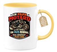quotedazur Café-Croissant - Mug Personnalisé Moto - Tasse Un Papa Motard C'est Comme Un Papa Normal Mais Carrément Plus Cool - Cadeau Motard Homme - Jaune/céramique