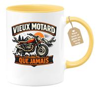quotedazur Café-Croissant - Mug Personnalisé Moto - Tasse Vieux Motard Que Jamais - Cadeau Motard Homme - Jaune/céramique