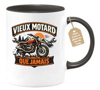 quotedazur Café-Croissant - Mug Personnalisé Moto - Tasse Vieux Motard Que Jamais - Cadeau Motard Homme - Noir/céramique