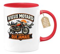 quotedazur Café-Croissant - Mug Personnalisé Moto - Tasse Vieux Motard Que Jamais - Cadeau Motard Homme - Rouge/céramique
