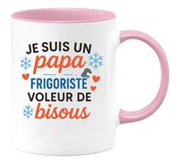 quotedazur Café-Croissant - Mug Personnalisé Papa Frigoriste Voleur De Bisous Cadeau Parfait Pour Noël Les Papas Et Tasse Amoureux Des Futur Anniversaire Fête Des Pères - Rose/Céramique