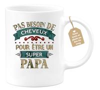 quotedazur Café-Croissant - Mug Personnalisé Papa Texte Photo - Pas Besoin De Cheveux Pour Être Un Super Papa - Cadeau Drôle Papounet