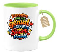 quotedazur Café-Croissant - Mug Personnalisé Papa Texte Photo - Tasse Fête Des Pères Derriere Tous Fils Génial Il Y A Un Super Papa - Cadeau Drôle Papounet - Vert/céramique