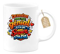 quotedazur Café-Croissant - Mug Personnalisé Papa Texte Photo - Tasse Fête Des Pères Derriere Tous Fils Génial Il Y A Un Super Papa - Cadeau Drôle Papounet - Blanc/céramique