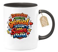 quotedazur Café-Croissant - Mug Personnalisé Papa Texte Photo - Tasse Fête Des Pères Derriere Tous Fils Génial Il Y A Un Super Papa - Cadeau Drôle Papounet - Noir/céramique