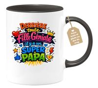 quotedazur Café-Croissant - Mug Personnalisé Papa Texte Photo - Tasse Fête Des Pères Derriere Toute Fille Géniale Il Y A Un Super Papa - Cadeau Drôle Papounet - Noir/céramique