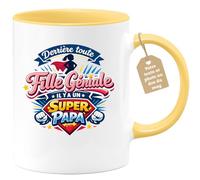 quotedazur Café-Croissant - Mug Personnalisé Papa Texte Photo - Tasse Fête Des Pères Derriere Toute Fille Géniale Il Y A Un Super Papa - Cadeau Drôle Papounet - Jaune/céramique