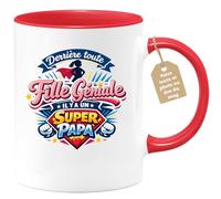 quotedazur Café-Croissant - Mug Personnalisé Papa Texte Photo - Tasse Fête Des Pères Derriere Toute Fille Géniale Il Y A Un Super Papa - Cadeau Drôle Papounet - Rouge/céramique