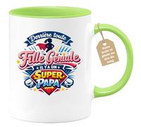 quotedazur Café-Croissant - Mug Personnalisé Papa Texte Photo - Tasse Fête Des Pères Derriere Toute Fille Géniale Il Y A Un Super Papa - Cadeau Drôle Papounet - Vert/céramique