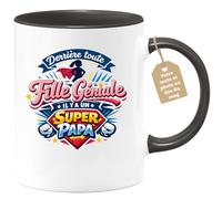 quotedazur Café-Croissant - Mug Personnalisé Papa Texte Photo - Tasse Fête Des Pères Derriere Toute Fille Géniale Il Y A Un Super Papa - Cadeau Drôle Papounet - Noir/céramique