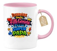 quotedazur Café-Croissant - Mug Personnalisé Papa Texte Photo - Tasse Fête Des Pères Derriere Toute Fille Géniale Il Y A Un Super Papa - Cadeau Drôle Papounet - Rose/céramique