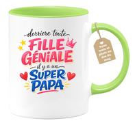 quotedazur Café-Croissant - Mug Personnalisé Papa Texte Photo - Tasse Fête Des Pères Derrière Toute Fille Géniale - Cadeau Drôle Papounet - Vert/céramique