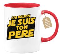 quotedazur Café-Croissant - Mug Personnalisé Papa Texte Photo - Tasse Fête Des Pères J'ai Raison Je Suis Ton Père - Cadeau Drôle Papounet - Rouge/céramique