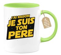 quotedazur Café-Croissant - Mug Personnalisé Papa Texte Photo - Tasse Fête Des Pères J'ai Raison Je Suis Ton Père - Cadeau Drôle Papounet - Vert/céramique