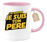 quotedazur Café-Croissant - Mug Personnalisé Papa Texte Photo - Tasse Fête Des Pères J'ai Raison Je Suis Ton Père - Cadeau Drôle Papounet - Rose/céramique