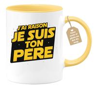 quotedazur Café-Croissant - Mug Personnalisé Papa Texte Photo - Tasse Fête Des Pères J'ai Raison Je Suis Ton Père - Cadeau Drôle Papounet - Jaune/céramique