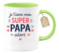 quotedazur Café-Croissant - Mug Personnalisé Papa Texte Photo - Tasse Fête Des Pères Je T'aime Mon Super Papa Adoré - Cadeau Drôle Papounet - Vert/céramique
