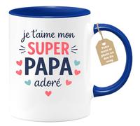 quotedazur Café-Croissant - Mug Personnalisé Papa Texte Photo - Tasse Fête Des Pères Je T'aime Mon Super Papa Adoré - Cadeau Drôle Papounet - Bleu/céramique