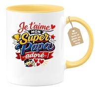 quotedazur Café-Croissant - Mug Personnalisé Papa Texte Photo - Tasse Fête Des Pères Je T'aime Mon Super Papa Adoré - Cadeau Drôle Papounet - Jaune/céramique