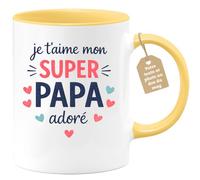 quotedazur Café-Croissant - Mug Personnalisé Papa Texte Photo - Tasse Fête Des Pères Je T'aime Mon Super Papa Adoré - Cadeau Drôle Papounet - Jaune/céramique