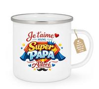 quotedazur Café-Croissant - Mug Personnalisé Papa Texte Photo - Tasse Fête Des Pères Je T'aime Mon Super Papa Adoré - Cadeau Drôle Papounet - Blanc/emaille