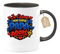 quotedazur Café-Croissant - Mug Personnalisé Papa Texte Photo - Tasse Fête Des Pères Je T'aime Mon Super Papa Adoré - Cadeau Drôle Papounet - Noir/céramique