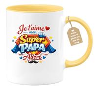 quotedazur Café-Croissant - Mug Personnalisé Papa Texte Photo - Tasse Fête Des Pères Je T'aime Mon Super Papa Adoré - Cadeau Drôle Papounet - Jaune/céramique