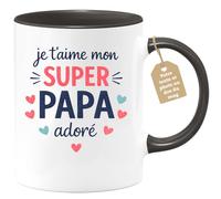 quotedazur Café-Croissant - Mug Personnalisé Papa Texte Photo - Tasse Fête Des Pères Je T'aime Mon Super Papa Adoré - Cadeau Drôle Papounet - Noir/céramique