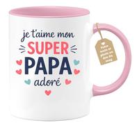 quotedazur Café-Croissant - Mug Personnalisé Papa Texte Photo - Tasse Fête Des Pères Je T'aime Mon Super Papa Adoré - Cadeau Drôle Papounet - Rose/céramique