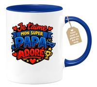 quotedazur Café-Croissant - Mug Personnalisé Papa Texte Photo - Tasse Fête Des Pères Je T'aime Mon Super Papa Adoré - Cadeau Drôle Papounet - Bleu/céramique