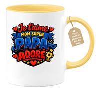 quotedazur Café-Croissant - Mug Personnalisé Papa Texte Photo - Tasse Fête Des Pères Je T'aime Mon Super Papa Adoré - Cadeau Drôle Papounet - Jaune/céramique
