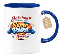 quotedazur Café-Croissant - Mug Personnalisé Papa Texte Photo - Tasse Fête Des Pères Je T'aime Mon Super Papa Adoré - Cadeau Drôle Papounet - Bleu/céramique