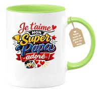quotedazur Café-Croissant - Mug Personnalisé Papa Texte Photo - Tasse Fête Des Pères Je T'aime Mon Super Papa Adoré - Cadeau Drôle Papounet - Vert/céramique