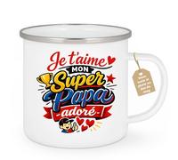 quotedazur Café-Croissant - Mug Personnalisé Papa Texte Photo - Tasse Fête Des Pères Je T'aime Mon Super Papa Adoré - Cadeau Drôle Papounet - Blanc/emaille