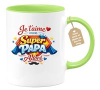 quotedazur Café-Croissant - Mug Personnalisé Papa Texte Photo - Tasse Fête Des Pères Je T'aime Mon Super Papa Adoré - Cadeau Drôle Papounet - Vert/céramique