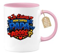 quotedazur Café-Croissant - Mug Personnalisé Papa Texte Photo - Tasse Fête Des Pères Je T'aime Mon Super Papa Adoré - Cadeau Drôle Papounet - Rose/céramique