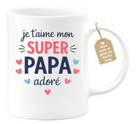 quotedazur Café-Croissant - Mug Personnalisé Papa Texte Photo - Tasse Fête Des Pères Je T'aime Mon Super Papa Adoré - Cadeau Drôle Papounet - Blanc/céramique