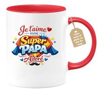 quotedazur Café-Croissant - Mug Personnalisé Papa Texte Photo - Tasse Fête Des Pères Je T'aime Mon Super Papa Adoré - Cadeau Drôle Papounet - Rouge/céramique