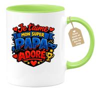 quotedazur Café-Croissant - Mug Personnalisé Papa Texte Photo - Tasse Fête Des Pères Je T'aime Mon Super Papa Adoré - Cadeau Drôle Papounet - Vert/céramique