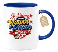 quotedazur Café-Croissant - Mug Personnalisé Papa Texte Photo - Tasse Fête Des Pères Je T'aime Mon Super Papa Adoré - Cadeau Drôle Papounet - Bleu/céramique