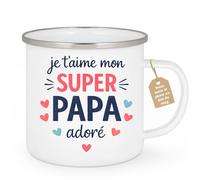 quotedazur Café-Croissant - Mug Personnalisé Papa Texte Photo - Tasse Fête Des Pères Je T'aime Mon Super Papa Adoré - Cadeau Drôle Papounet - Blanc/emaille