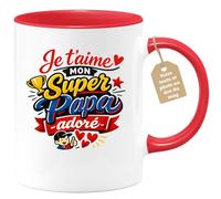 quotedazur Café-Croissant - Mug Personnalisé Papa Texte Photo - Tasse Fête Des Pères Je T'aime Mon Super Papa Adoré - Cadeau Drôle Papounet - Rouge/céramique