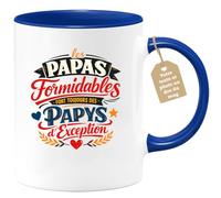 quotedazur Café-Croissant - Mug Personnalisé Papa Texte Photo - Tasse Fête Des Pères Les Papas Formidables Font Toujours Des Papys D'exception - Cadeau Drôle Papounet - Bleu/céramique