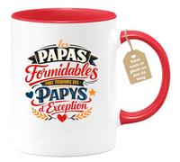 quotedazur Café-Croissant - Mug Personnalisé Papa Texte Photo - Tasse Fête Des Pères Les Papas Formidables Font Toujours Des Papys D'exception - Cadeau Drôle Papounet - Rouge/céramique