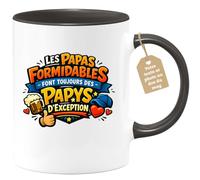 quotedazur Café-Croissant - Mug Personnalisé Papa Texte Photo - Tasse Fête Des Pères Les Papas Formidables Font Toujours Des Papys D'exception - Cadeau Drôle Papounet - Noir/céramique