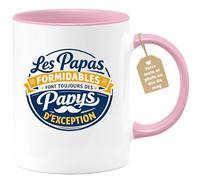 quotedazur Café-Croissant - Mug Personnalisé Papa Texte Photo - Tasse Fête Des Pères Les Papas Formidables Font Toujours Des Papys D'exception - Cadeau Drôle Papounet - Rose/céramique