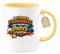 quotedazur Café-Croissant - Mug Personnalisé Papa Texte Photo - Tasse Fête Des Pères Les Papas Formidables Font Toujours Des Papys D'exception - Cadeau Drôle Papounet - Jaune/céramique