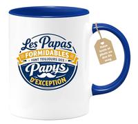 quotedazur Café-Croissant - Mug Personnalisé Papa Texte Photo - Tasse Fête Des Pères Les Papas Formidables Font Toujours Des Papys D'exception - Cadeau Drôle Papounet - Bleu/céramique